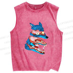 Unisex Spooky Wolf Printed Washed Tank Top