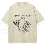 Unisex Happy Shopping Cat Printed Washed Tee