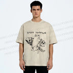 Unisex Happy Shopping Cat Printed Washed Tee