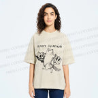 Unisex Happy Shopping Cat Printed Washed Tee