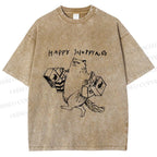 Unisex Happy Shopping Cat Printed Washed Tee