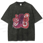 Unisex Japanese Octopus Printed Washed Tee