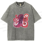 Unisex Japanese Octopus Printed Washed Tee