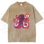 Unisex Japanese Octopus Printed Washed Tee