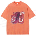 Unisex Japanese Octopus Printed Washed Tee