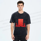 Unisex Funny Square Octopus Printed Washed Tee