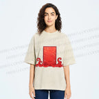 Unisex Funny Square Octopus Printed Washed Tee