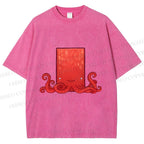 Unisex Funny Square Octopus Printed Washed Tee