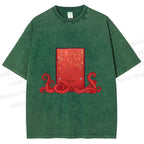 Unisex Funny Square Octopus Printed Washed Tee