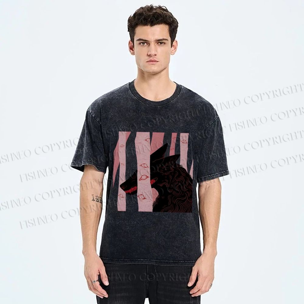 Unisex Wolf Hiding in Wood Printed Washed Tee
