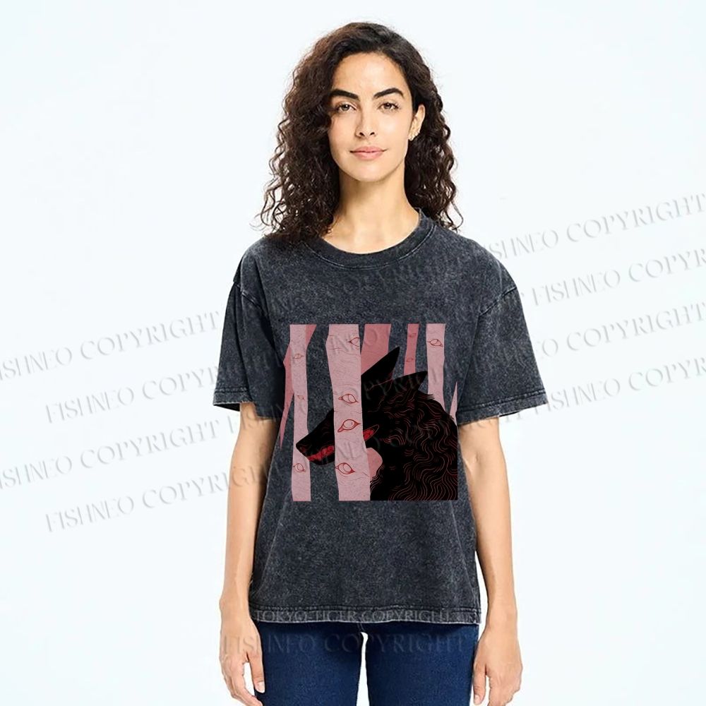 Unisex Wolf Hiding in Wood Printed Washed Tee