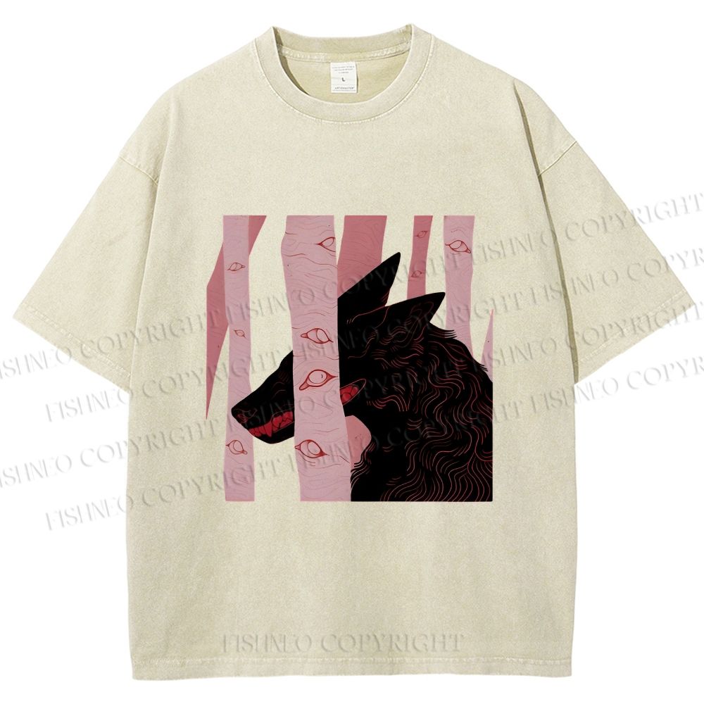 Unisex Wolf Hiding in Wood Printed Washed Tee