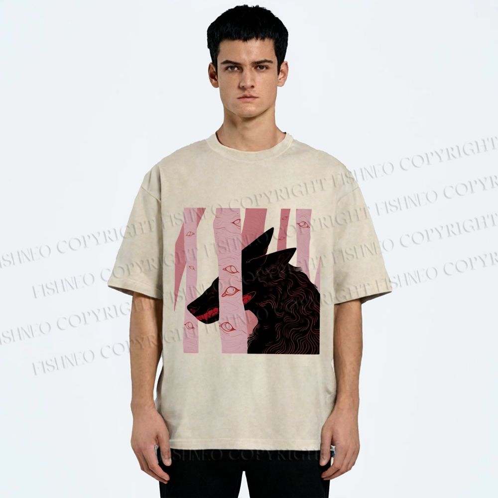 Unisex Wolf Hiding in Wood Printed Washed Tee