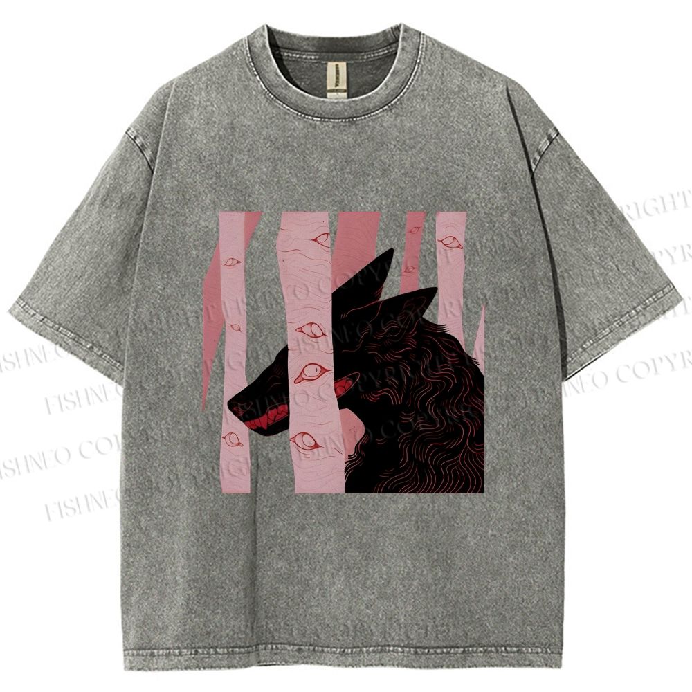 Unisex Wolf Hiding in Wood Printed Washed Tee