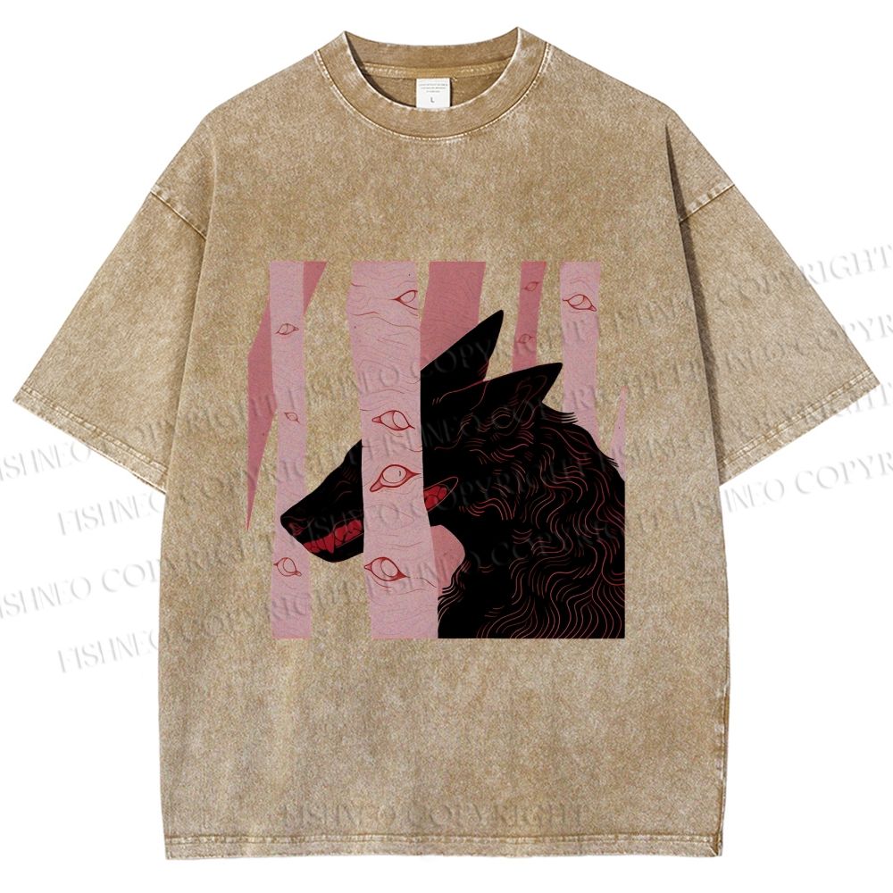 Unisex Wolf Hiding in Wood Printed Washed Tee