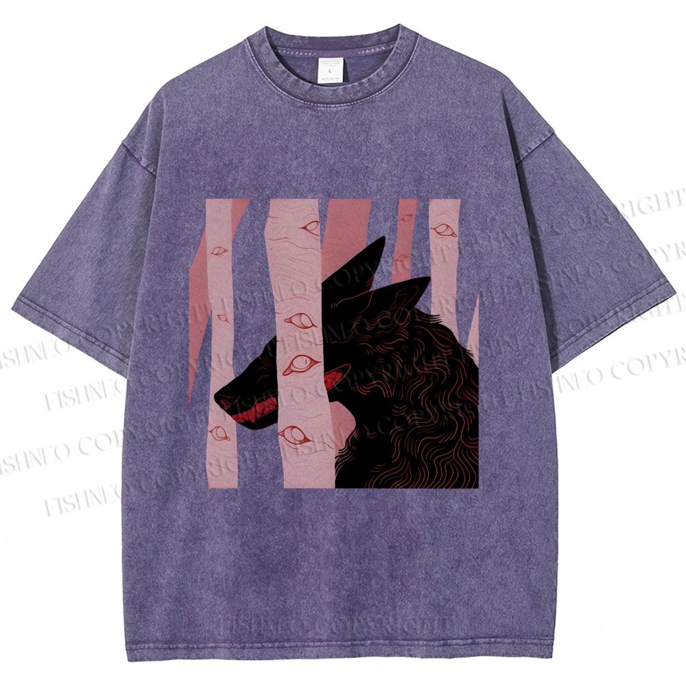Unisex Wolf Hiding in Wood Printed Washed Tee