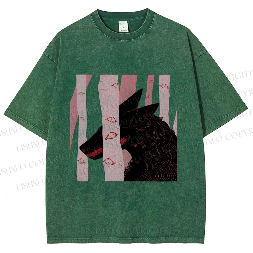 Unisex Wolf Hiding in Wood Printed Washed Tee