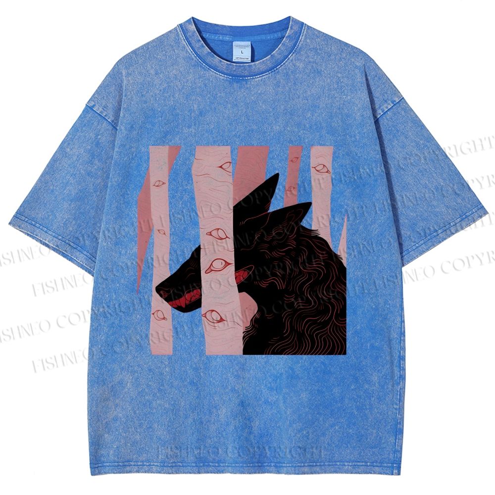 Unisex Wolf Hiding in Wood Printed Washed Tee