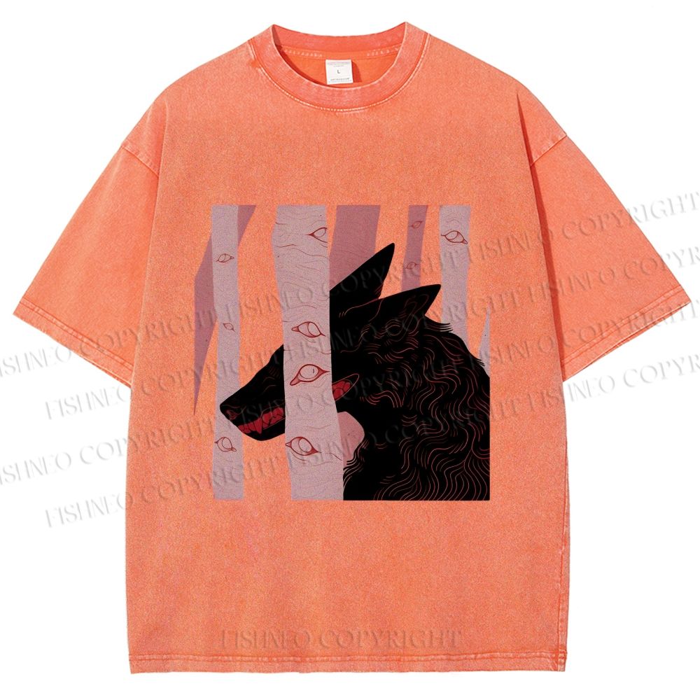 Unisex Wolf Hiding in Wood Printed Washed Tee