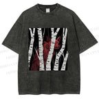 Unisex Red Wolf Hiding in Wood Printed Washed Tee