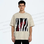 Unisex Red Wolf Hiding in Wood Printed Washed Tee