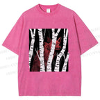 Unisex Red Wolf Hiding in Wood Printed Washed Tee
