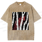 Unisex Red Wolf Hiding in Wood Printed Washed Tee