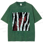 Unisex Red Wolf Hiding in Wood Printed Washed Tee