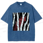 Unisex Red Wolf Hiding in Wood Printed Washed Tee