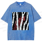 Unisex Red Wolf Hiding in Wood Printed Washed Tee