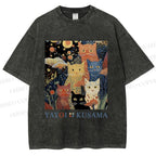 Unisex Yayoi Kusama Cats Printed Washed Tee