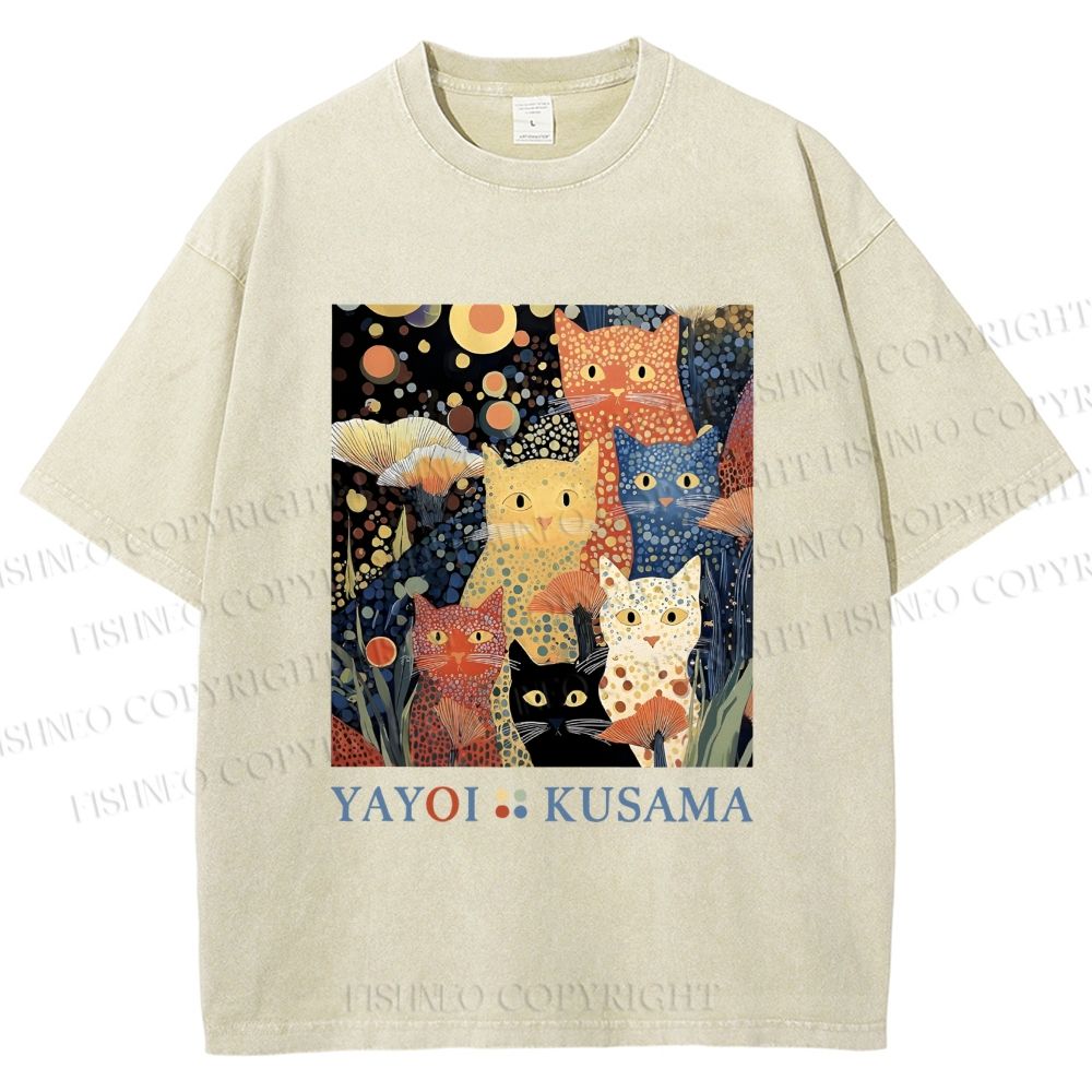 Unisex Yayoi Kusama Cats Printed Washed Tee
