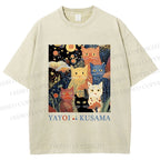 Unisex Yayoi Kusama Cats Printed Washed Tee