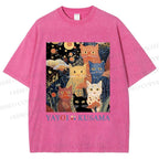 Unisex Yayoi Kusama Cats Printed Washed Tee