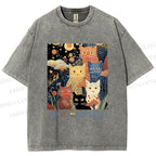 Unisex Yayoi Kusama Cats Printed Washed Tee