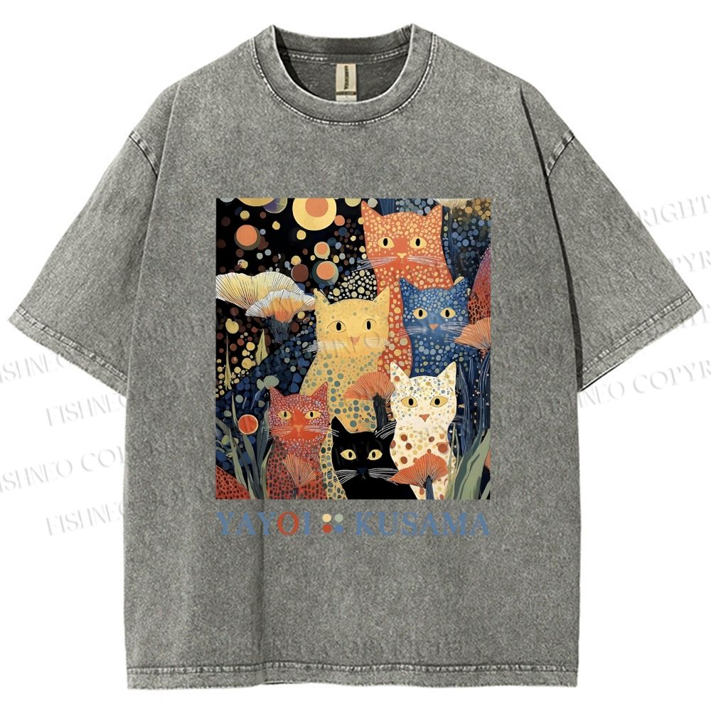 Unisex Yayoi Kusama Cats Printed Washed Tee