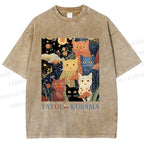 Unisex Yayoi Kusama Cats Printed Washed Tee