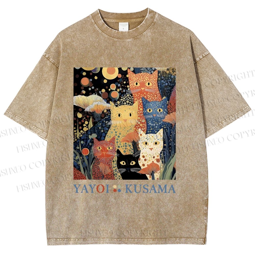 Unisex Yayoi Kusama Cats Printed Washed Tee