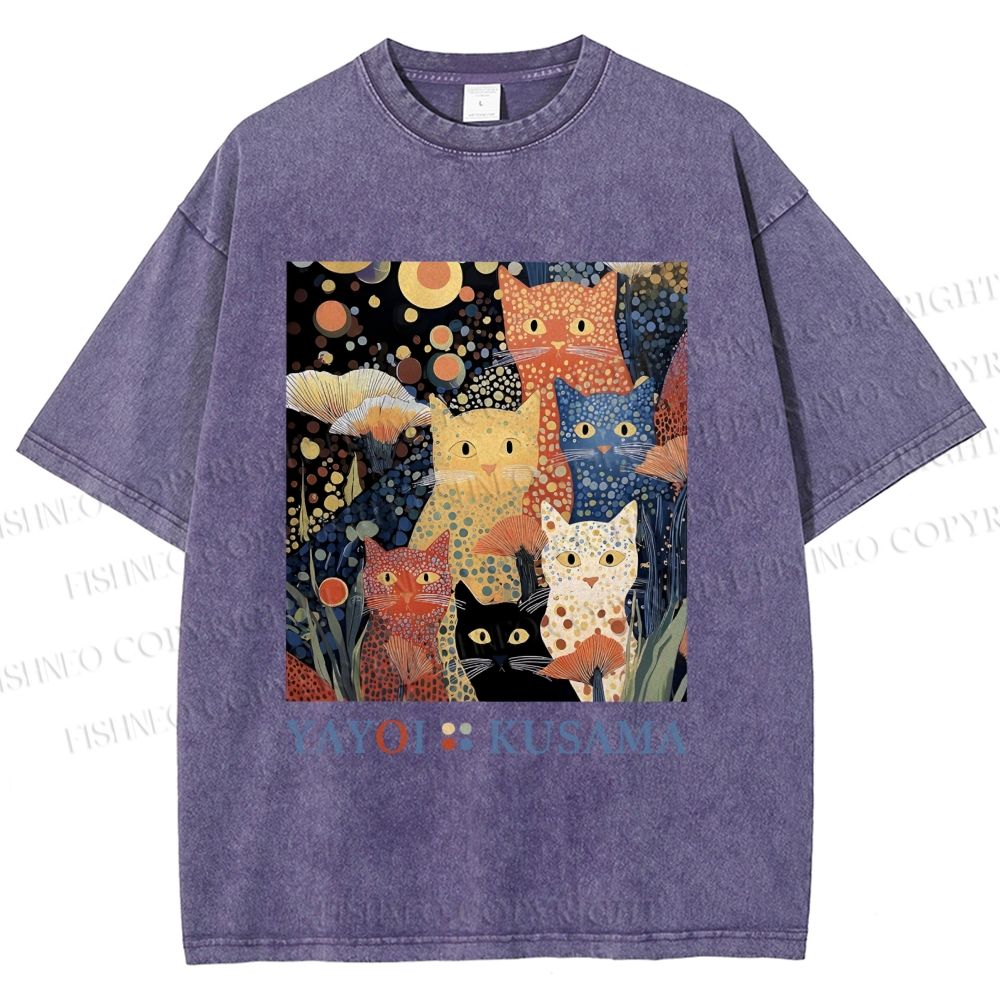 Unisex Yayoi Kusama Cats Printed Washed Tee
