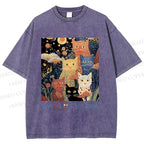 Unisex Yayoi Kusama Cats Printed Washed Tee