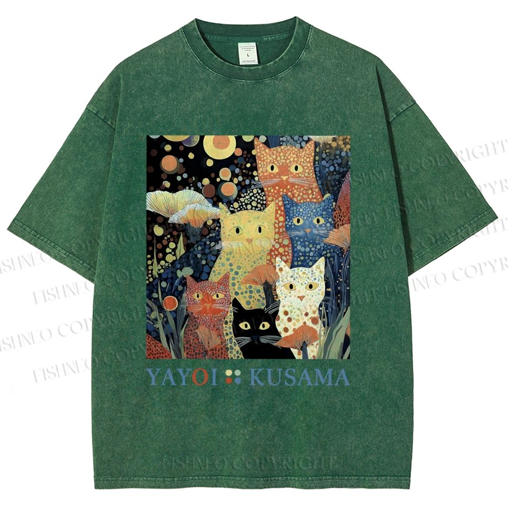 Unisex Yayoi Kusama Cats Printed Washed Tee