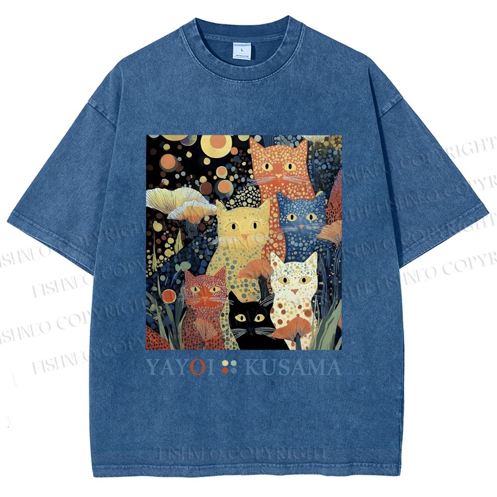 Unisex Yayoi Kusama Cats Printed Washed Tee