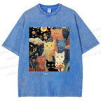 Unisex Yayoi Kusama Cats Printed Washed Tee