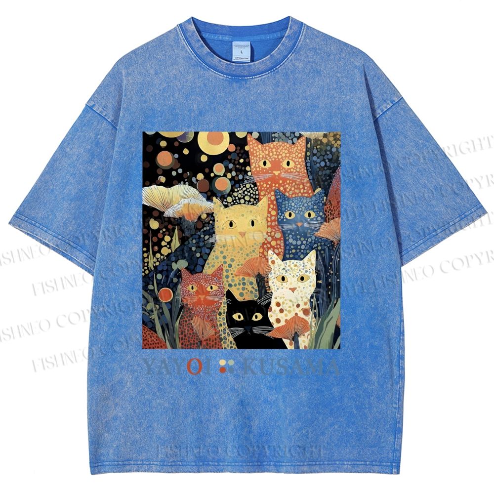 Unisex Yayoi Kusama Cats Printed Washed Tee