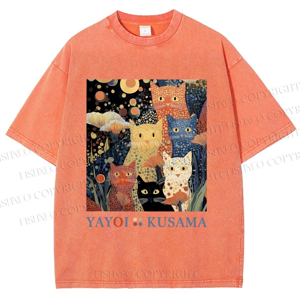 Unisex Yayoi Kusama Cats Printed Washed Tee