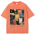Unisex Yayoi Kusama Cats Printed Washed Tee