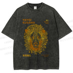 Unisex Yayoi Kusama Line Lion Printed Washed Tee