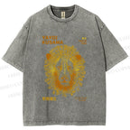 Unisex Yayoi Kusama Line Lion Printed Washed Tee
