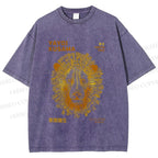 Unisex Yayoi Kusama Line Lion Printed Washed Tee