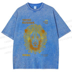 Unisex Yayoi Kusama Line Lion Printed Washed Tee